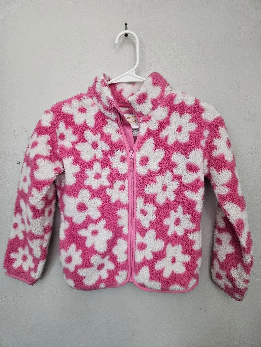 Pink & White Floral Sherpa Zip Jacket Jumping Beans Girls 7 Plush Daisy Flowers